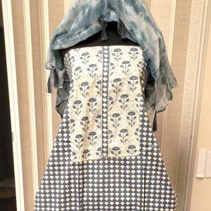 New 3 Piece Unstitched White & Gray Shalwar Kameez w. Unstitched Pants & Dupatta